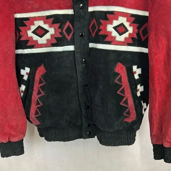 Vintage Southwestern Suede Leather Bomber Jacket Western Aztec Mens Sz M Women L